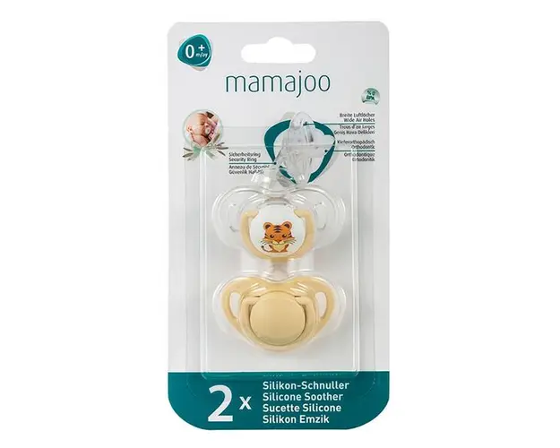 Set Suzete cu Design Ortodontic din Silicon - Mamajoo Tigru/Ecru, 0 m+, 2 buc