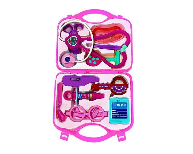Set Trusa Medicala Asistenta Doctor Teno&reg;, joc de rol, 11 accesorii si cutie penntru depozitare, 37.5 x 21 cm, roz deschis