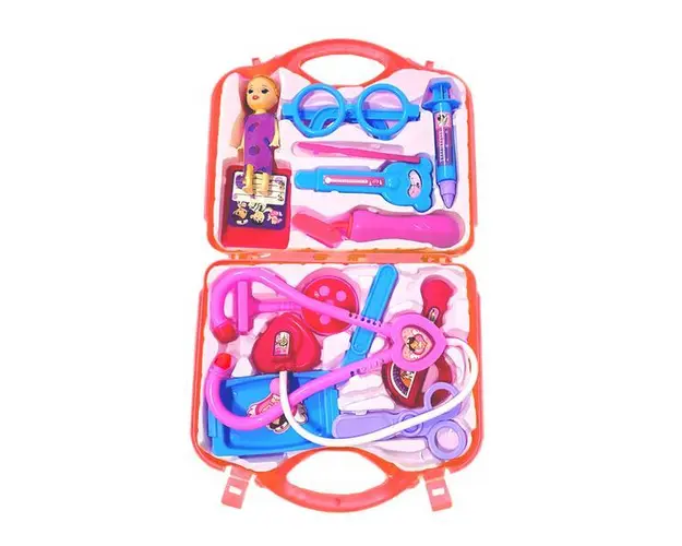 Set Trusa Medicala Asistenta Doctor Teno&reg;, joc de rol, 13 accesorii si cutie penntru depozitare, mini pacient, 37.5 x 21 cm, rosu