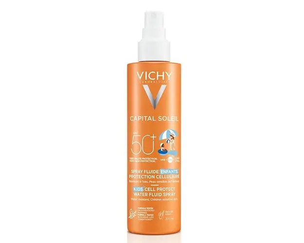 Spray fluid cu protectie solara SPF 50+ pentru copii Capital Soleil Kids Cell Protect, Vichy, 200 ml