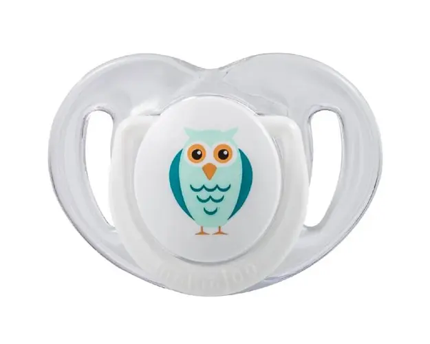 Suzeta cu Design Ortodontic din Silicon si Cutie de Depozitare - Mamajoo Bufnita &amp; Cutie Alba, 6 m+, 1 buc