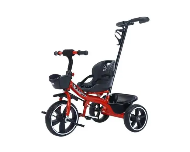 Tricicleta cu maner de impins pentru copii intre 2 ani si 6 ani, Rosie