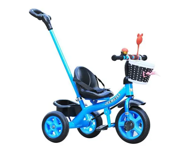 Tricicleta cu pedale pentru copii 2-5 ani, cu maner parental detasabil, Albastra