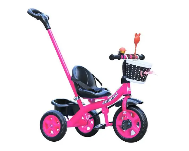 Tricicleta cu pedale pentru copii 2-5 ani, cu maner parental detasabil, Roz