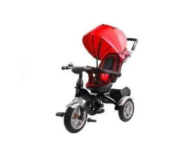 Tricicleta cu pedale pentru copii, cu scaun rotativ si copertina rosie, LeanToys, 7671