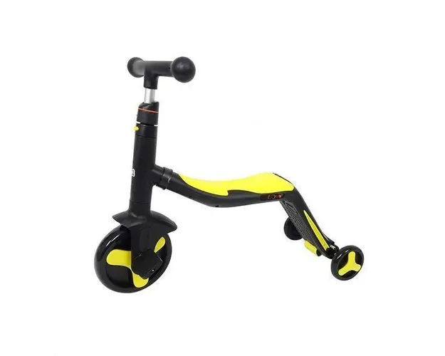 Trotineta Axel, 3 in 1, Negru/Galben, transformabila in tricicleta si balance bike - Bebeking