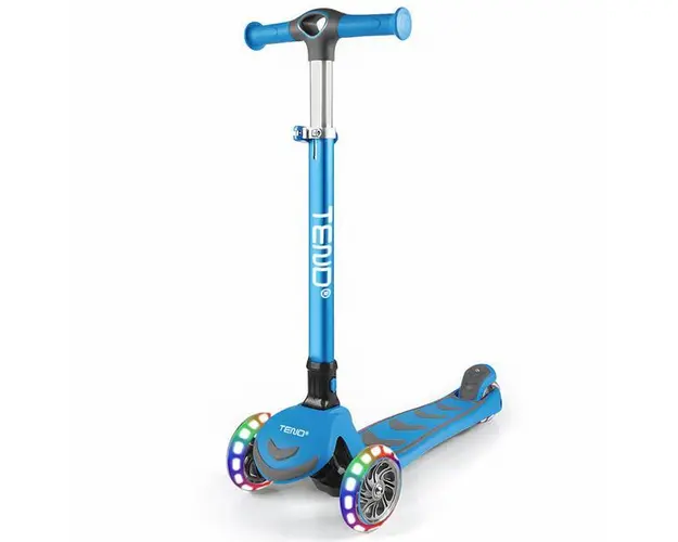 Trotineta pentru Copii cu Lumini Teno&reg;, 3 roti, pliabila, anti-aluncare, inaltime ajustabila, stabila, frana, incorporata, 3 - 11 ani, albastru