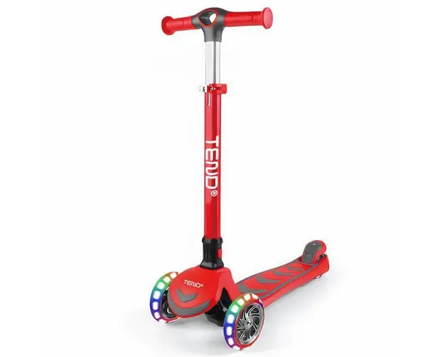 Trotineta pentru Copii cu Lumini Teno&reg;, 3 roti, pliabila, anti-aluncare, inaltime ajustabila, stabila, frana, incorporata, 3 - 11 ani, rosu