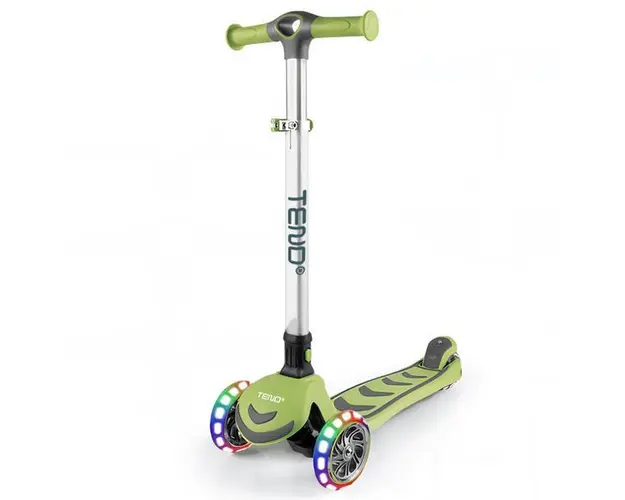 Trotineta pentru Copii cu Lumini Teno&reg;, 3 roti, pliabila, anti-aluncare, inaltime ajustabila, stabila, frana, incorporata, 3 - 11 ani, verde