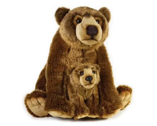 Urs grizzly cu pui 31 cm-Jucarie din plus National Geographic