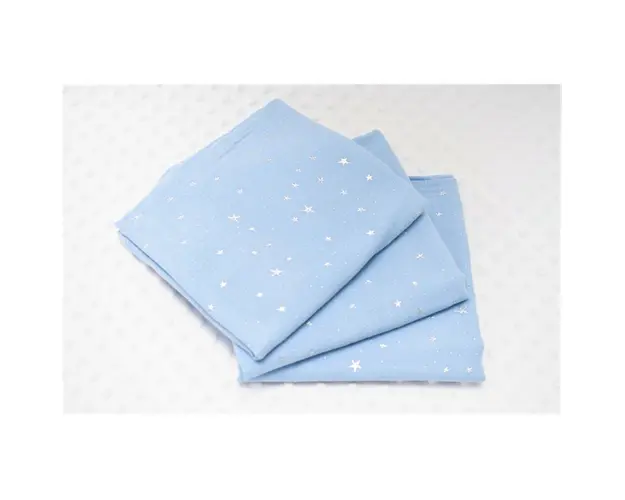 Set 2 museline bumbac organic 100% bleu si crem cu stelute argintii
