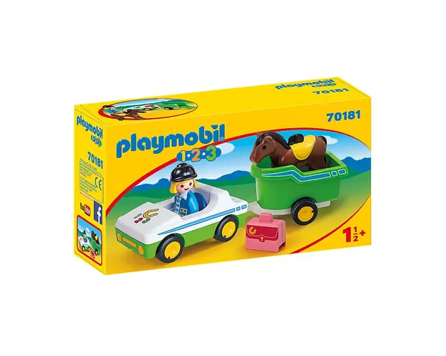 Playmobil - 1.2.3 Masina Cu Remorca Si Calut