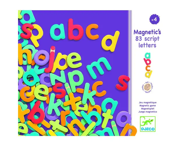 Djeco - Litere magnetice colorate pentru copii, 83 bucati