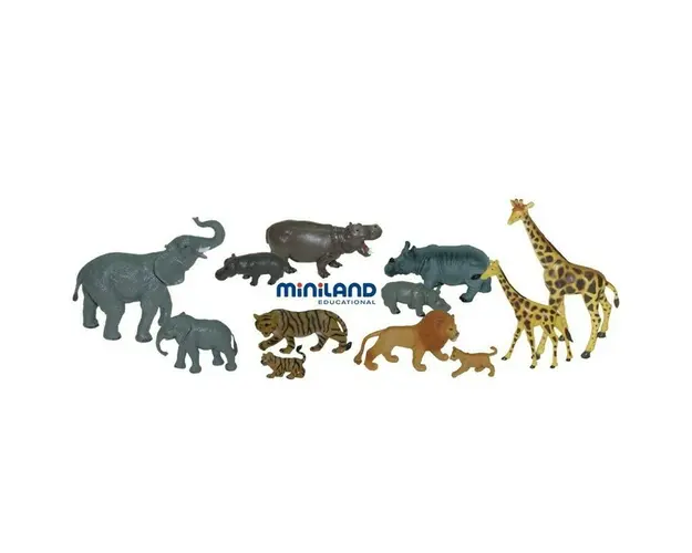 Miniland - Animale salbatice cu puii set de 12 figurine -