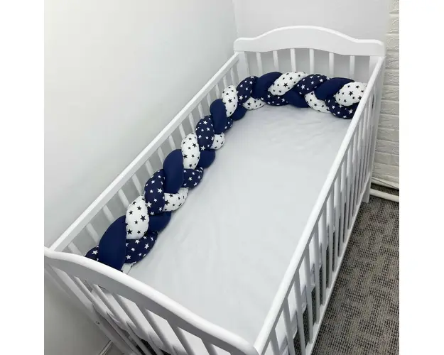 Aparatoare laterala pat bumper impletita 180 cm Deseda Mix Stelute Bleumarin