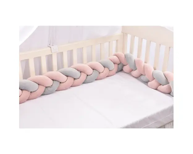 Aparatori impletite plus minky velvet, gri si roz pudra , 360 cm