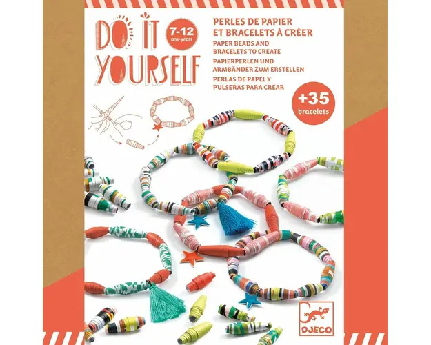Djeco - Atelier DIY de confectionat bratari cu margele din hartie, culori Pop