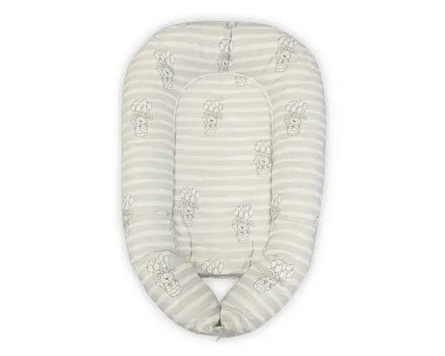 Baby Nest 3in1, 110x70x15 cm, husa bumbac ranforce, Grey Striped