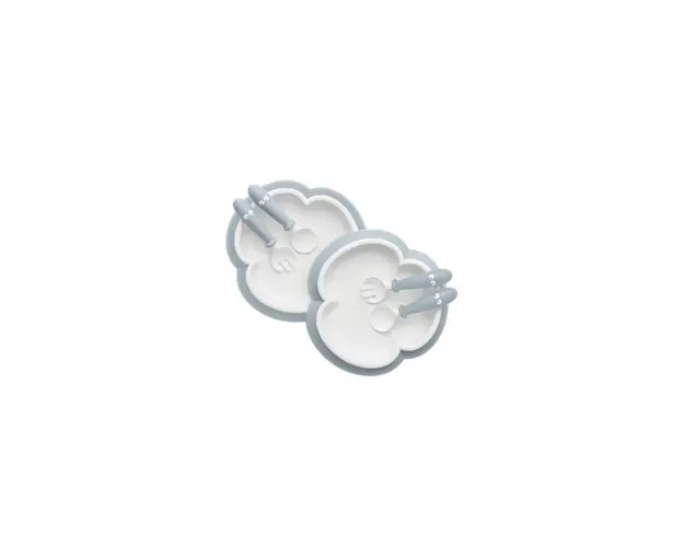 BabyBjorn - Set de masa Powder 2 buc, Farfurie, Tacamuri, Albastru