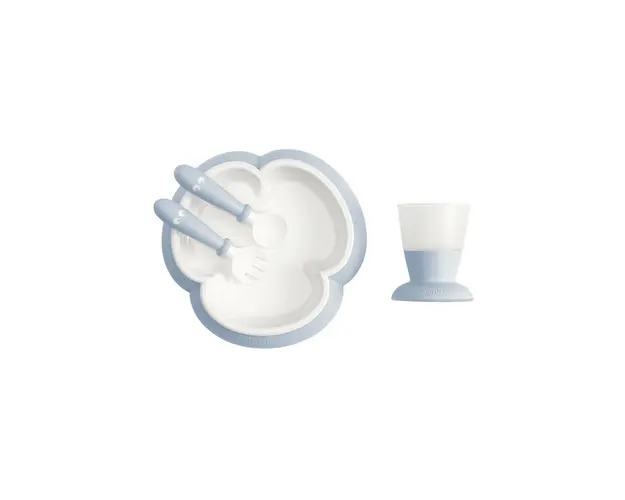 BabyBjorn - Set de masa Farfurie , Powder , Cu lingurita, Cu furculita, Cu pahar, Albastru
