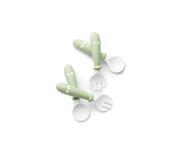 BabyBjorn - Set Lingurite si Furculite pentru bebelusi (4 bucati), Powder Green