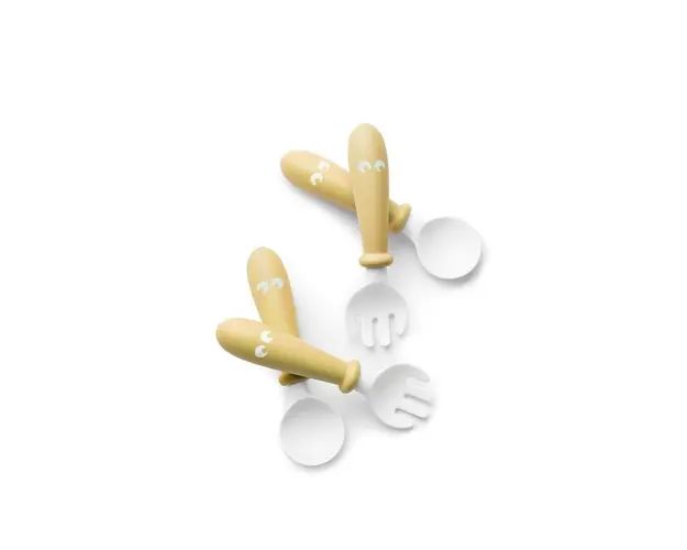 BabyBjorn - Set Lingurite si Furculite pentru bebelusi (4 bucati), Powder Yellow
