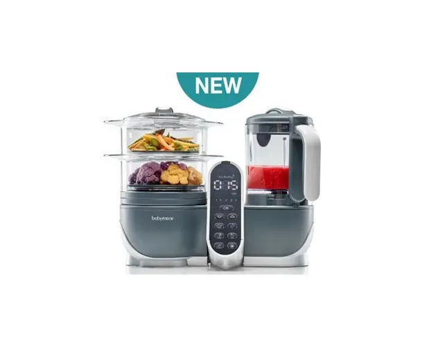 Robot, Babymoov, Nutribaby A001124, Multifunctional, 5 in 1, Sterilizare cu aburi, Incalzitor de biberoane, Blender, Industrial grey