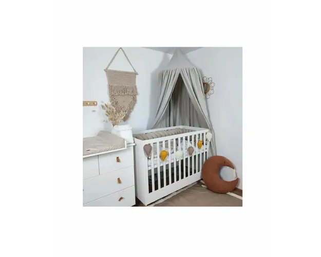 Baldachin suspendat din Muselina, Koell, cu Suport metalic, pentru patut copii / loc de joaca, Beige
