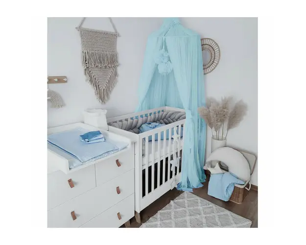 Baldachin suspendat din Tul, Koell, cu Suport metalic, pentru patut copii / loc de joaca, Ice Blue