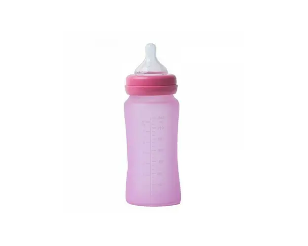 Bo Jungle - Biberon cu indicator temperatura , sticla acoperita de silicon, 240 ml Roz