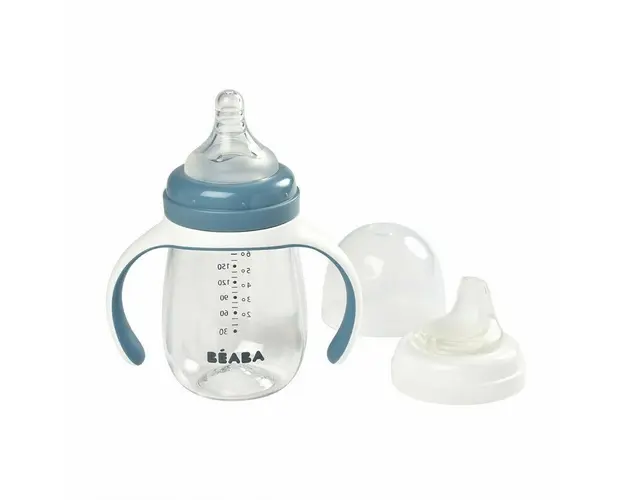Biberon de invatare 2 in 1 din Tritan Beaba 210 ml Windy Blue