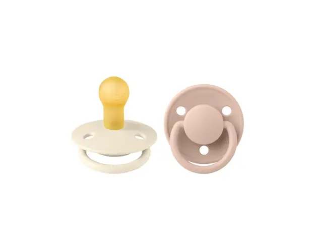BIBS - Set 2 suzete De Lux Latex, tetina rotunda, 0 luni +-Ivory/Blush