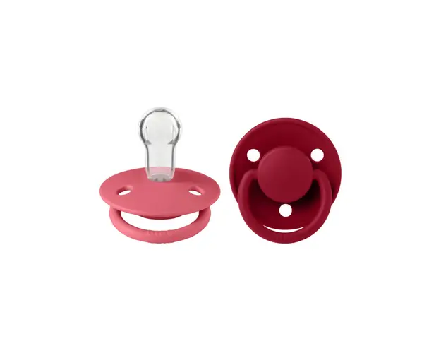BIBS - Set 2 suzete De Lux Silicon, tetina rotunda, marime universala-Coral/Ruby