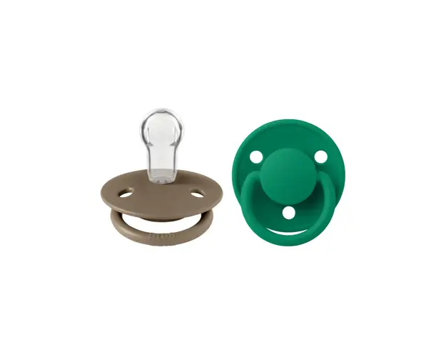 BIBS - Set 2 suzete De Lux Silicon, tetina rotunda, marime universala-Dark Oak/Evergreen