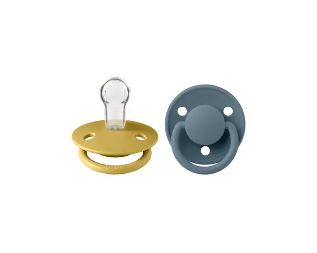 BIBS - Set 2 suzete De Lux Silicon, tetina rotunda, marime universala-Mustard/Petrol