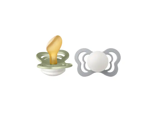 BIBS - Set 2 suzete Fosforescente Couture Glow Latex, tetina anatomica, 6 luni +-Sage/Cloud