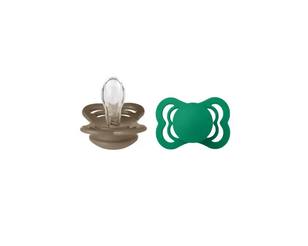 BIBS - Set 2 suzete Supreme Silicon, tetina simetrica, 0 luni +-Dark Oak/Evergreen
