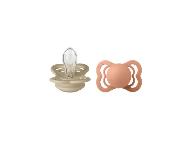 BIBS - Set 2 suzete Supreme Silicon, tetina simetrica, 0 luni +-Vanilla/Peach