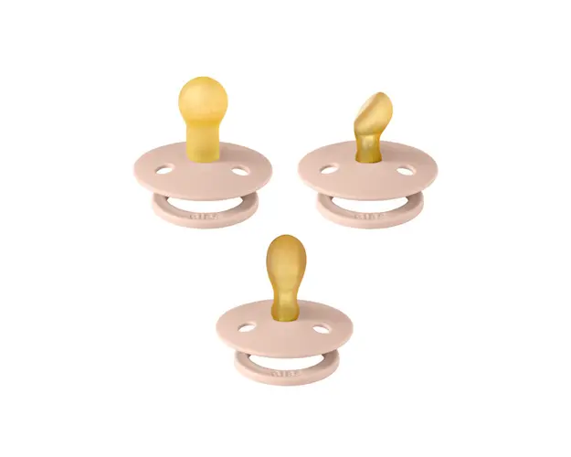 BIBS - Set 3 suzete Colour Latex, tetina rotunda, simetrica & anatomica 0 luni +-Blush