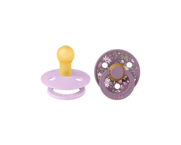 BIBS x LIBERTY - Set 2 suzete Colour Chamomile Lawn Latex, tetina rotunda, 0 luni+-Mauve/Violet Sky