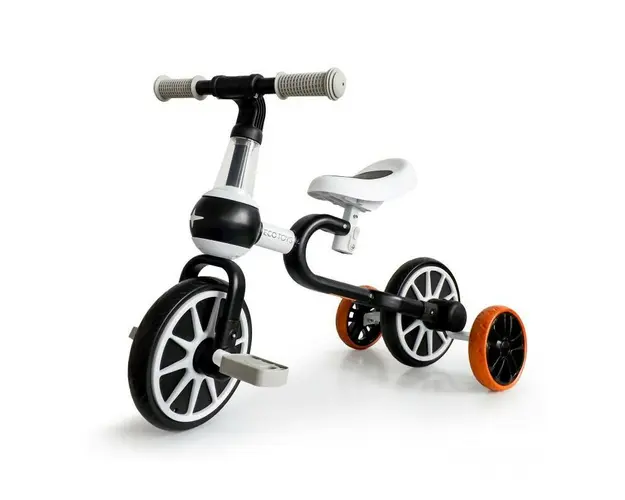 Bicicleta ECOTOYS de Echilibru 4in1 cu Pedale, Roti Laterale, Culoare Neagra