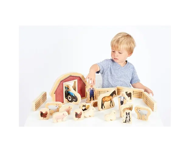 Blocuri din lemn Ferma, TickiT, set de 25
