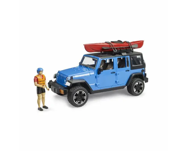 Masinuta, Bruder, Jeep Wrangler Rubicon Unlimited, Cu caiac si figurina, 3 ani+, Albastru