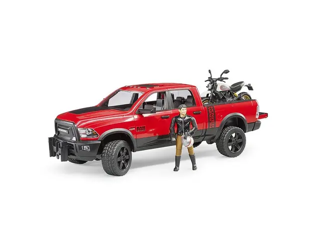 Bruder - Masina De Teren Ram 2500 Cu Motocicleta Scrambler Ducati Desert Si Sofer