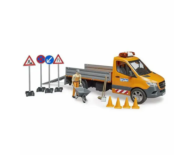 Bruder - Masina Municipala Mercedes Benz Cu Muncitor, Sirena Si Accesorii