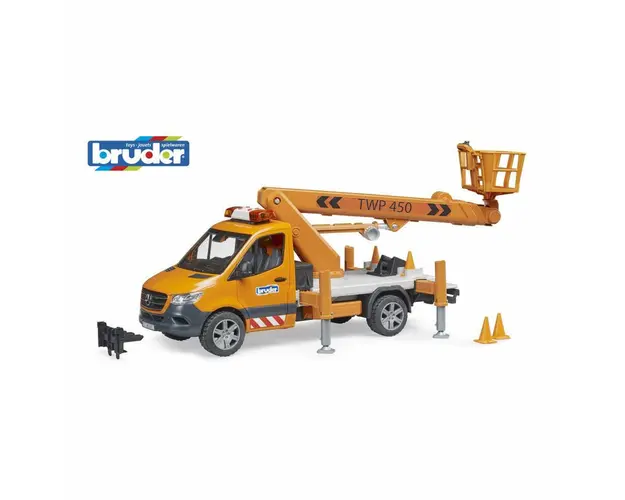 Sprinter, Bruder, Mercedes Benz, Cu sirena si platforma, 4 ani+, Multicolor