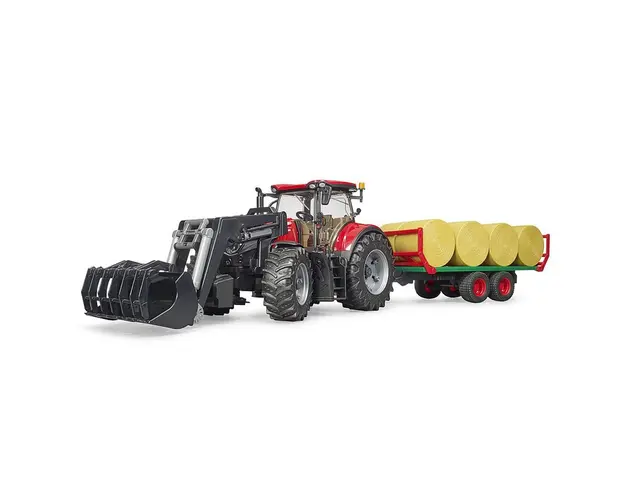 Bruder - Tractor Case Ih Optum 300 Cvx Cu Incarcator Frontal Si Remorca Transport Cu 8 Baloti