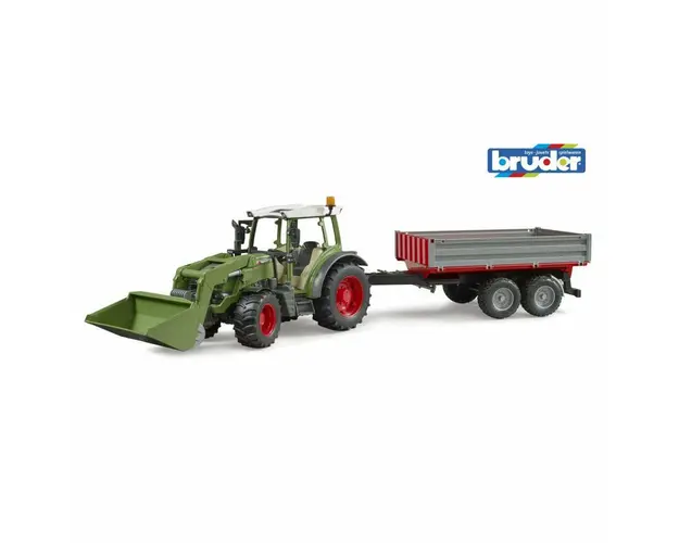 Tractor, Bruder, Fendt Vario 211, Cu incarcator frontal si remorca, Compatibil cu figurine, 3 ani+, Verde