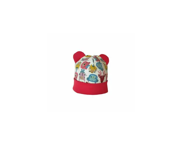 KidsDecor - Caciula copii Red Animals 18-36 luni, cu bordura, in strat dublu, din bumbac