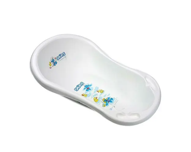 Cadita bebe, 84 cm, cu dop de scurgere si baza antialunecare, Strumfi White, Strumfi White